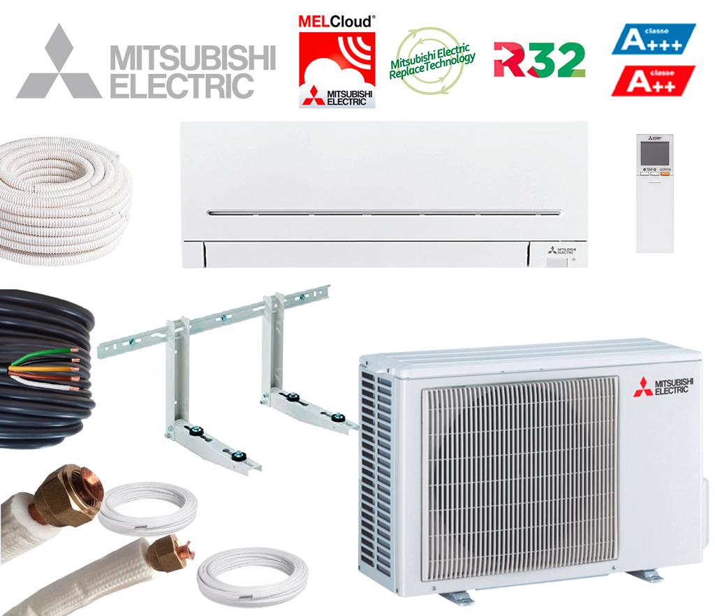 Mitsubishi Electric AP avec 7 mètres KIT D’INSTALLATION - 9000 BTU 2,5 kW - Wi-Fi - MSZ-AP25VGK-MUZ-AP25VG A+++, climatiseur reversible mural