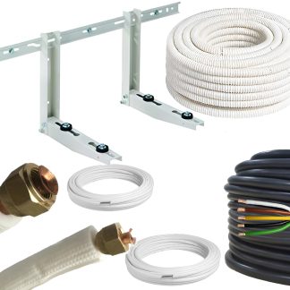 Kit d'Installation Climatiseur Monosplit 9000/12000 BTU - 5 M&egrave;tres - 1/4 et 3/8 (Supports, 2 Tubes Cuivre, C&acirc;ble, Tuyau)