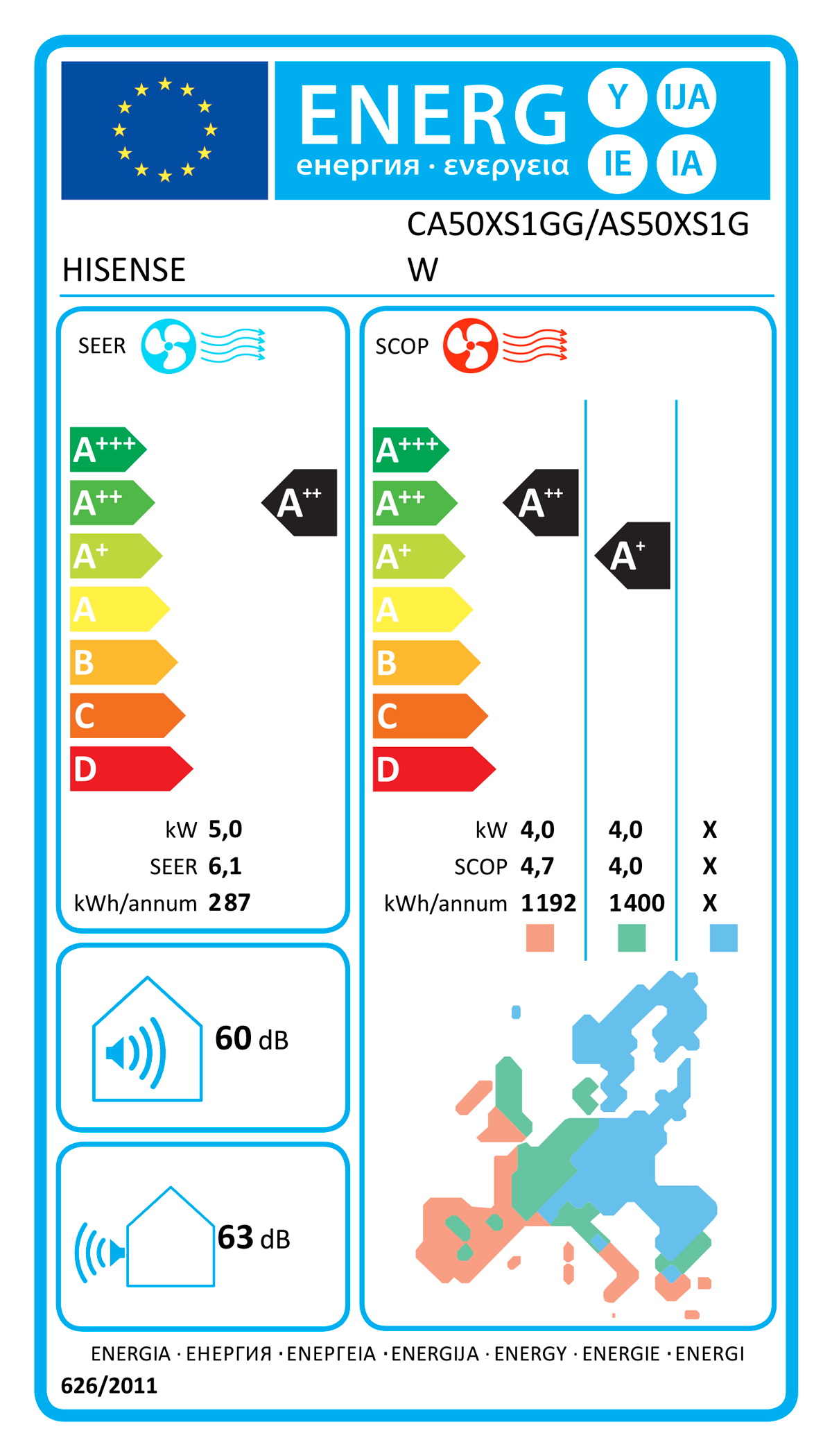 Climatiseur Hisense Mono Split Easy Smart 18000 BTU R32 Inverter Wi-Fi, CA50XS1GW + CA50XS1GG, pompe à chaleur A++ – Image 2
