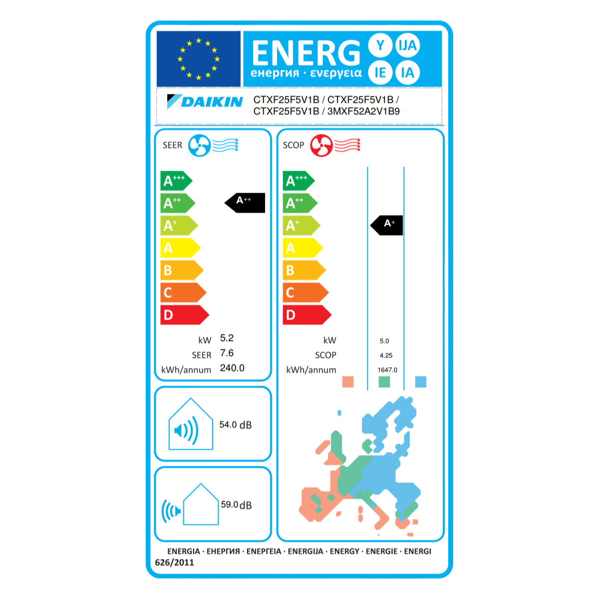 Climatiseur Daikin TrialSplit Sensira 9000 + 9000 + 9000 BTU R32 Inverter Wi-Fi A+++ – 3MXF52A avec CTXF25F + CTXF25F + CTXF25F – Pompe à chaleur – Image 4