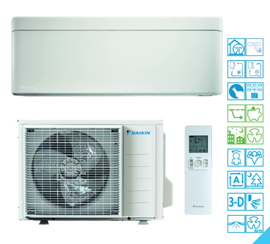 Climatizzatore Daikin Monosplit Stylish 7000 BTU / 2.0 kW R32 Inverter Wi-Fi, A+++, FTXA20CW + RXA20A, condizionatore a pompa di calore